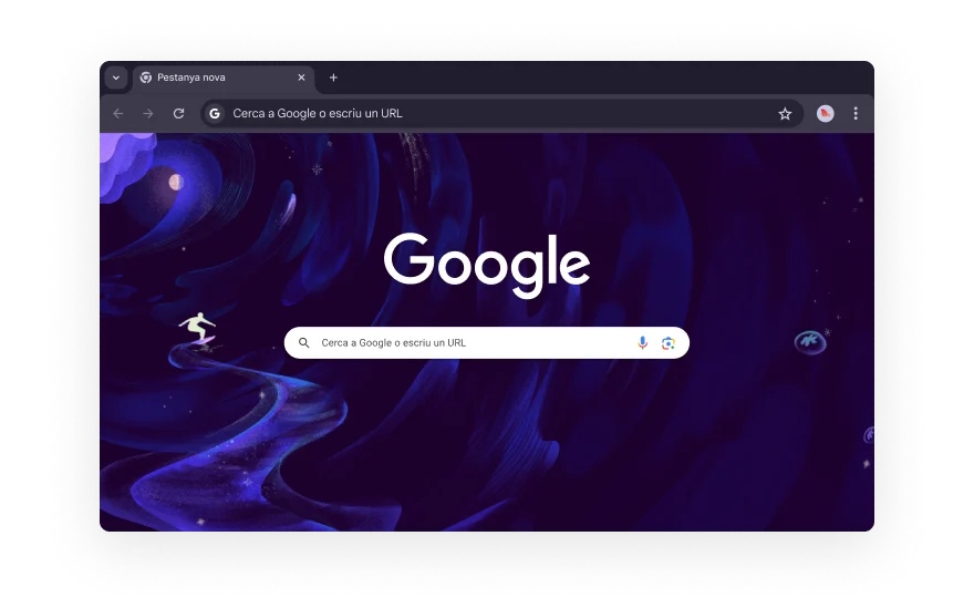 Una IU abstracta de Chrome està envoltada d'icones que representen categories per a extensions del navegador. Les icones representen Compres, Entreteniment, Eines, Art visual i disseny, i Accessibilitat.