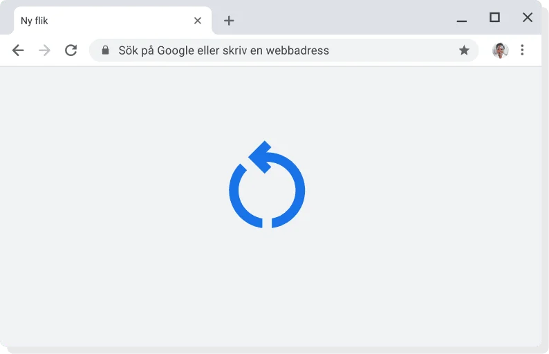 Chromes användargränssnitt med ikonen Uppdatering tillämpas
