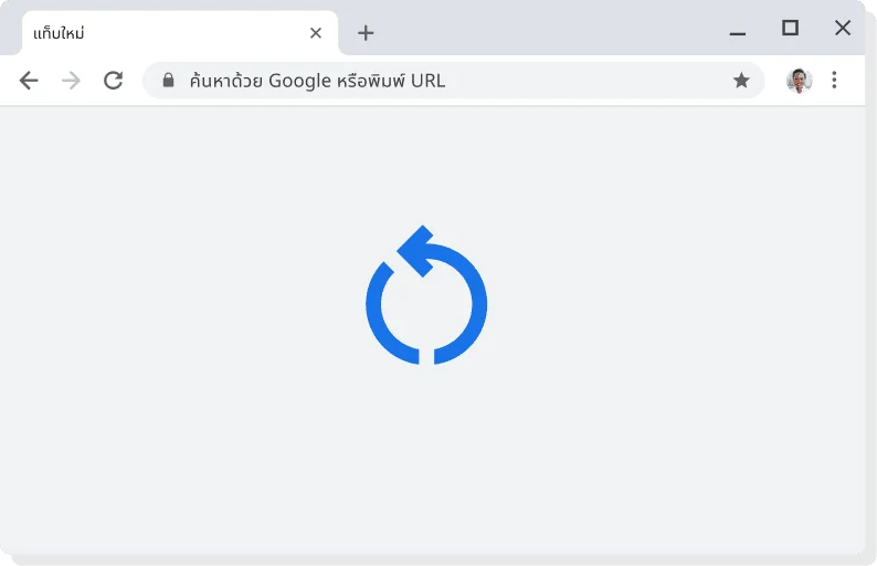 UI ของ Chrome พร้อมไอคอนกำลังติดตั้งอัปเดต