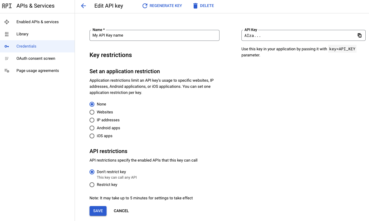 Page "Modifier la clé API"
