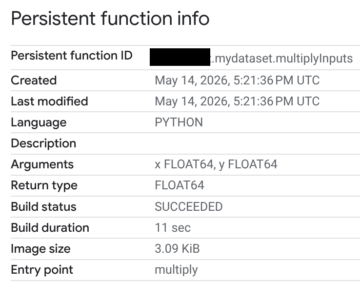 Halaman Persistent function info di konsol.
