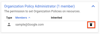 Clicking the Delete Principal button Screenshot of UI