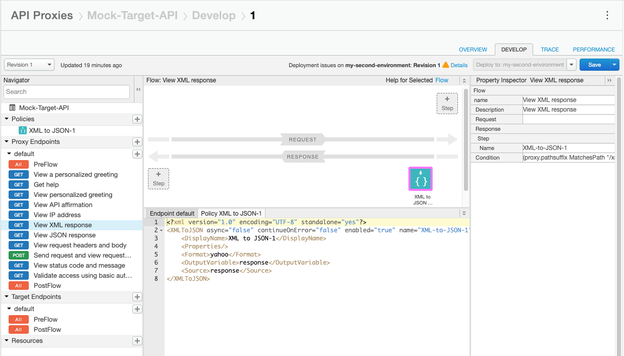 Política de XML para JSON no fluxo