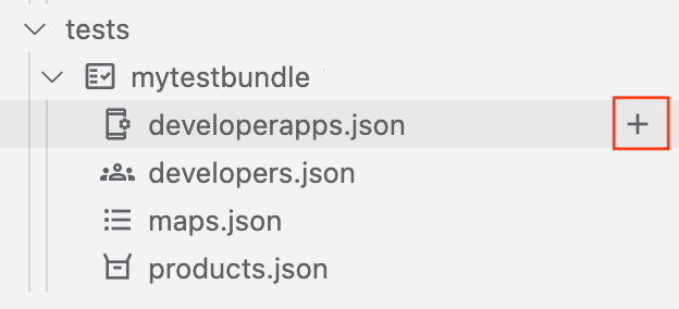 Il segno + viene visualizzato quando posizioni il cursore su developerapps.json