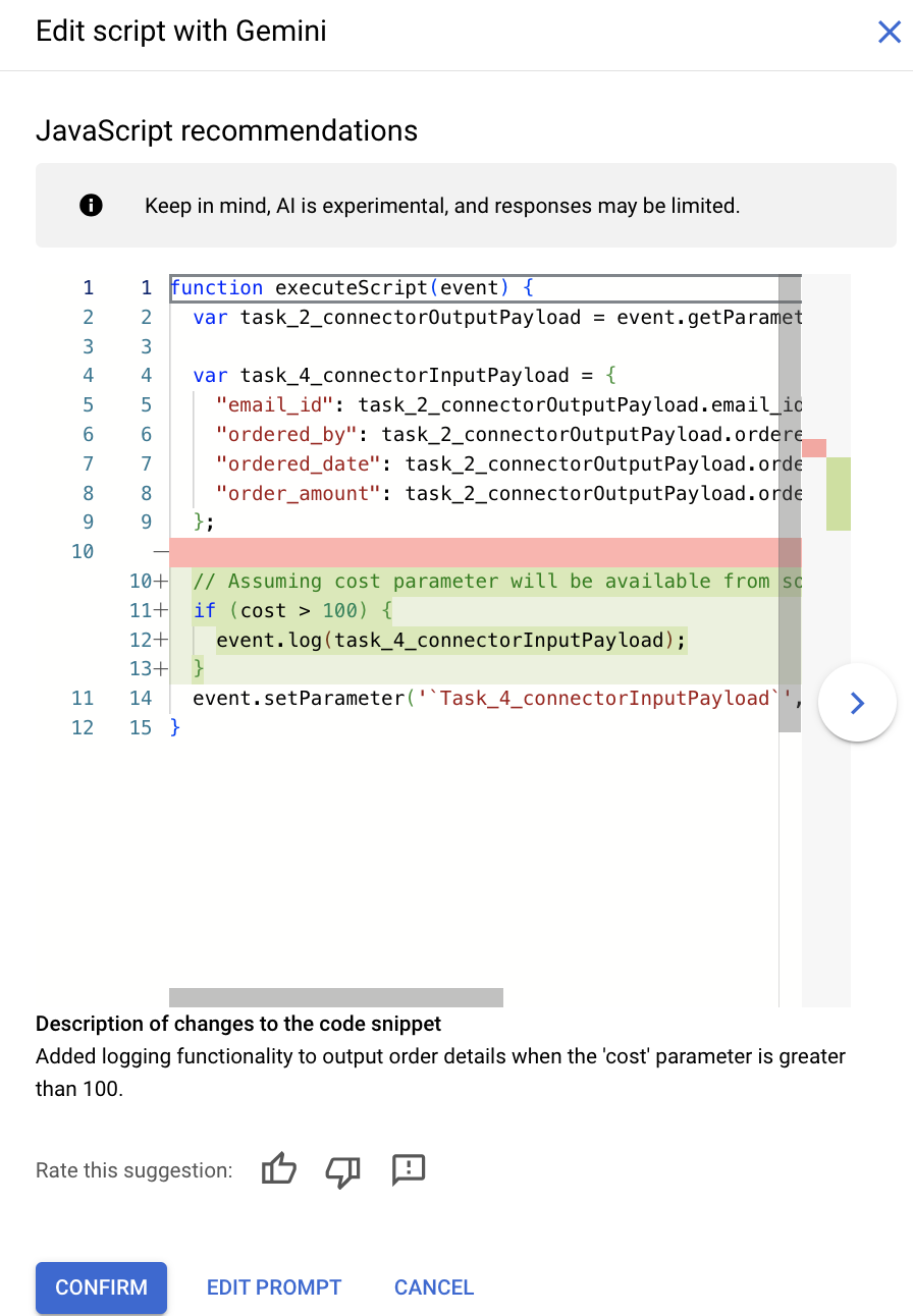 modificare il prompt per generare script utilizzando Gemini