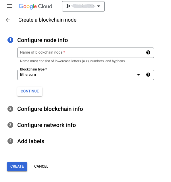 Asistente para crear nodos de Blockchain Node Engine