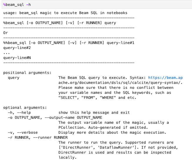 עיון בעזרה של beam_sql