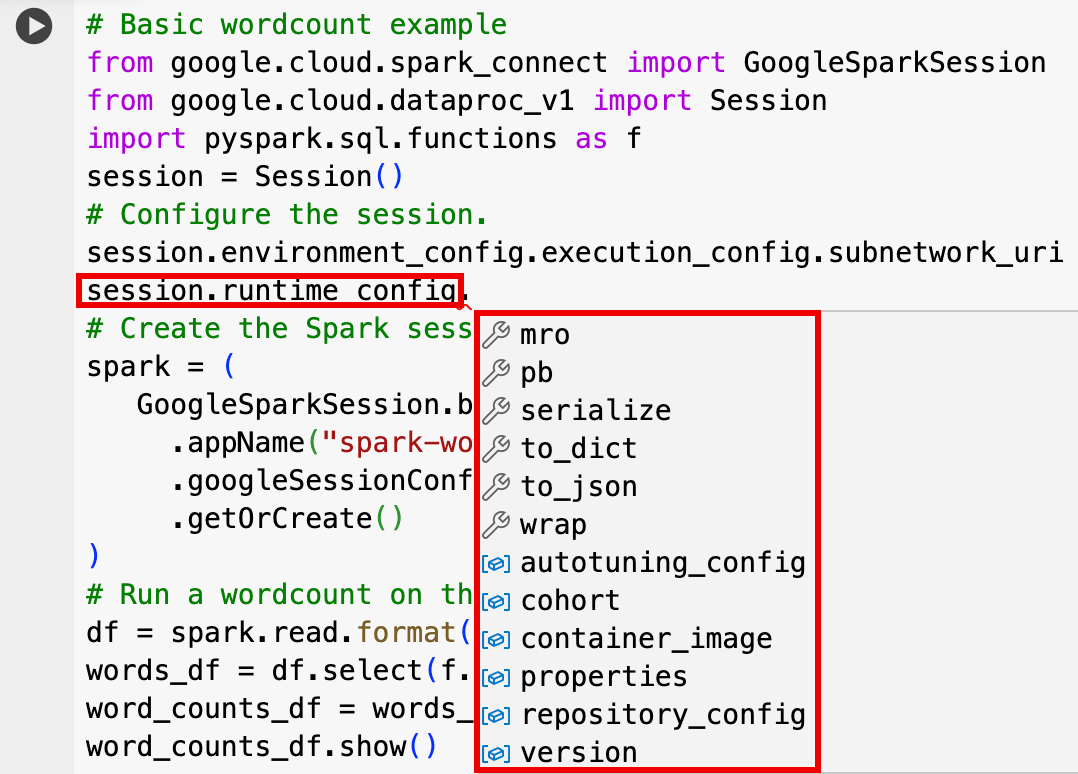 עזרה בנושא קוד עם אפשרויות של session.runtime.config.