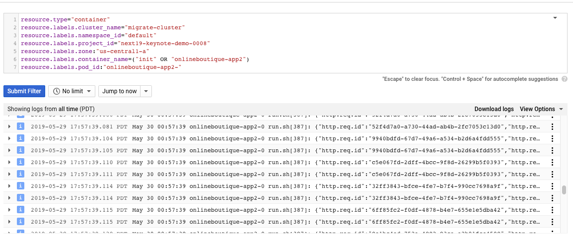 Journaux de conteneurs dans Cloud Logging