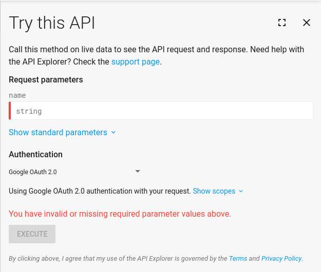 O widget do Explorador de APIs.