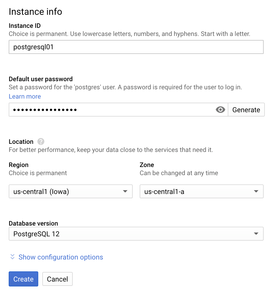 Crear una instancia de PostgreSQL.