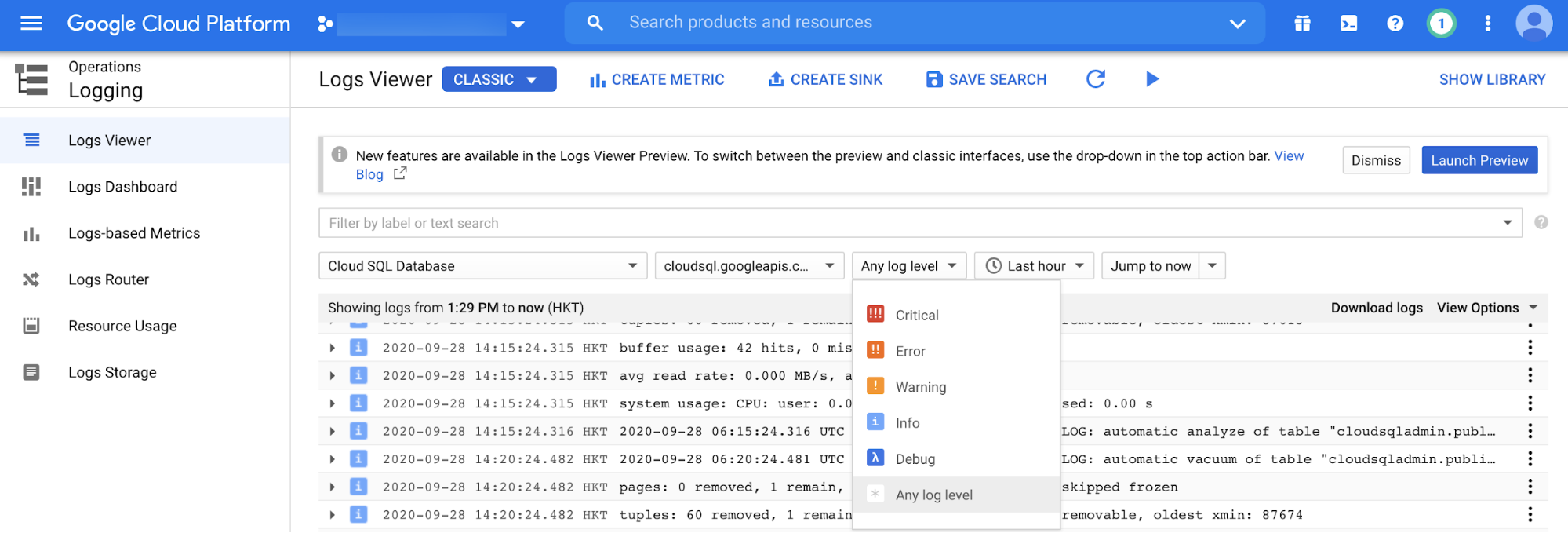 Ver registros en Cloud Logging.