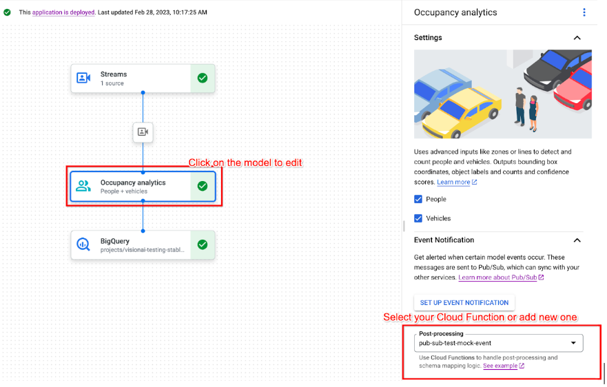 Selecione a imagem da função do Cloud de pós-processamento na Cloud Console