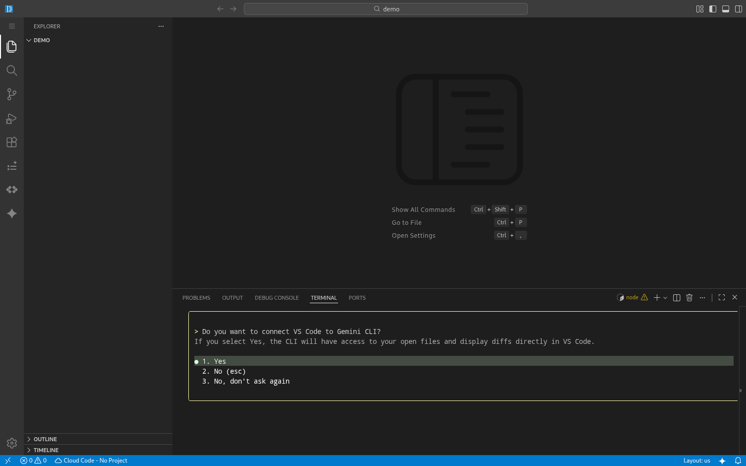 Menghubungkan Pendamping Gemini CLI ke Code OSS untuk Cloud Workstations.
