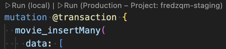 CodeLens-Schaltfläche „Ausführen“ für Firebase SQL Connect