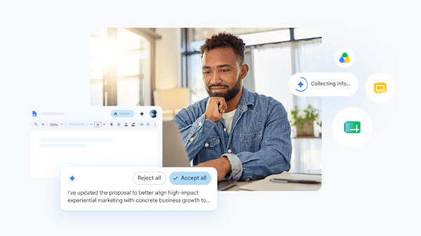 A person using Gemini in Google Workspace on a laptop.
