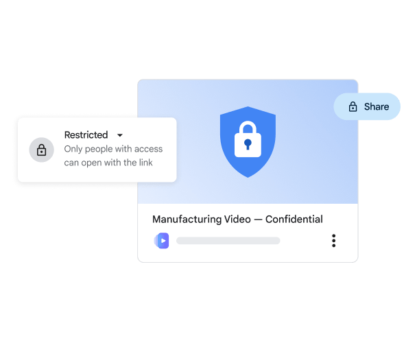 Interface estilizada mostrando um arquivo de vídeo com acesso restrito no Google Vids
