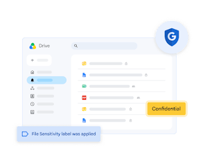 Arquivos do Drive marcados como confidenciais com o rótulo de confidencialidade aplicado