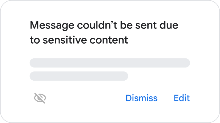 Notificação que diz "Não foi possível enviar a mensagem porque ela inclui conteúdo sensível", demonstrando a prevenção em tempo real contra perda de dados.