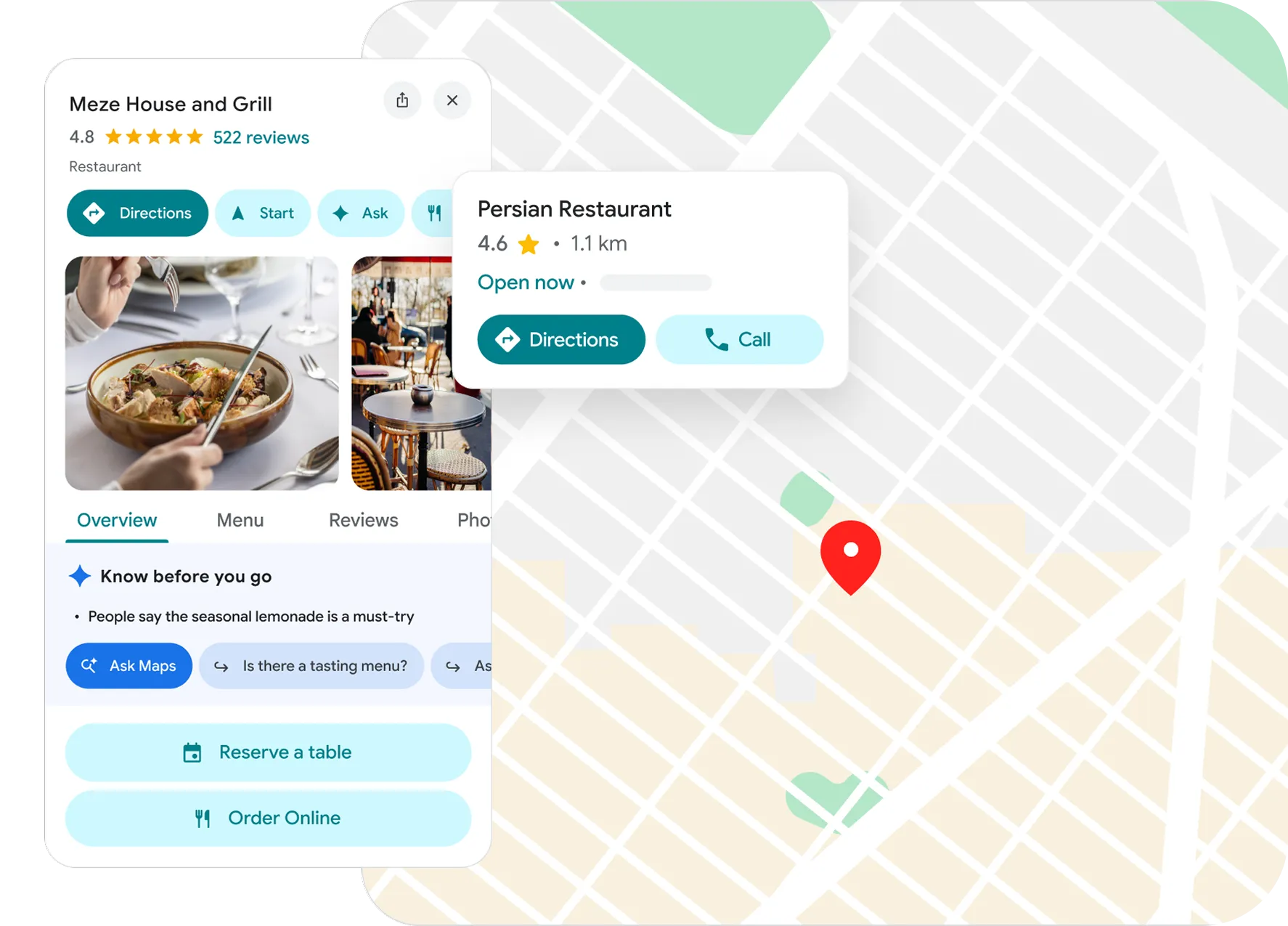 Restaurant’s business profile shows up on Google Maps.