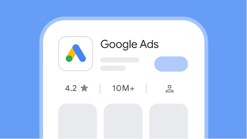 UI of the Google Ads Mobile app page in Google Play store.