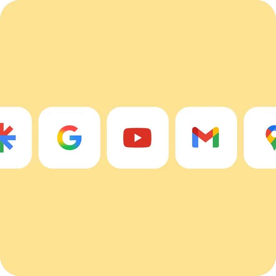 Logo icons for Search, YouTube, Maps, Gmail, and others.