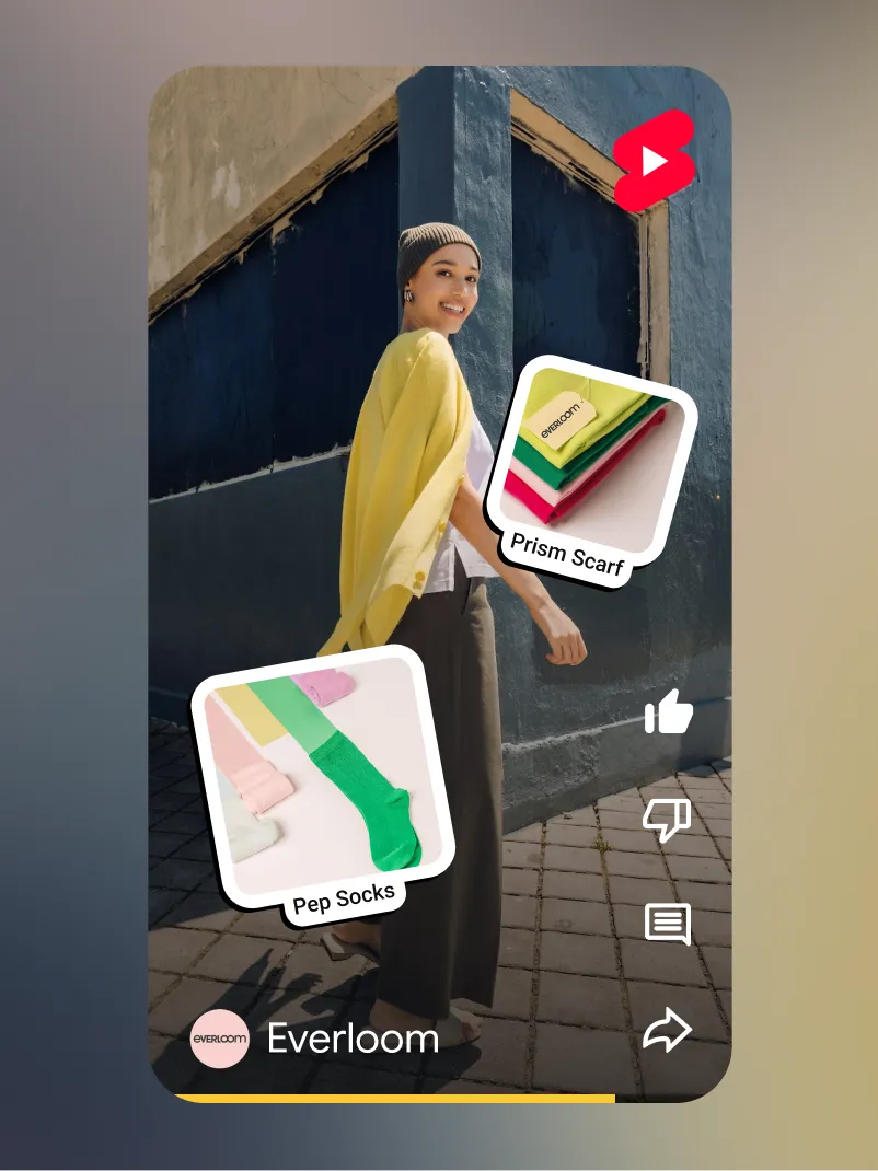 A Shorts video ad with clickable product callouts.