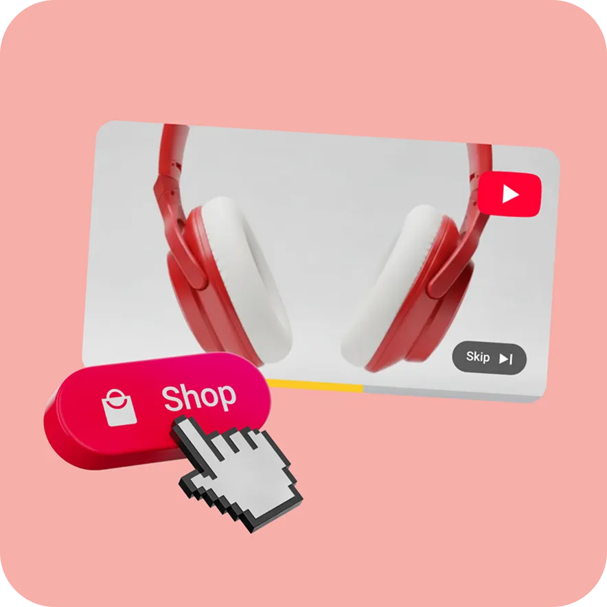 A clickable shop button over a YouTube ad.
