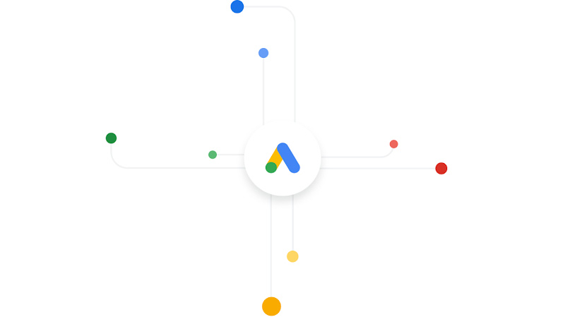 Circuit board lines leading to the Google Ads logo.