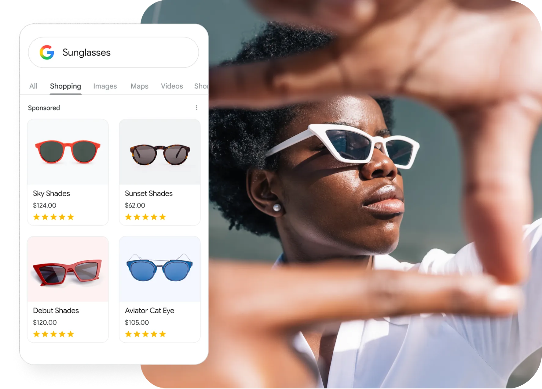 Google Shopping results for different types of sunglasses.