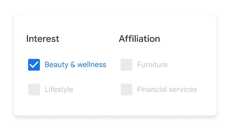 UI showing Interests and Affiliation selector.
