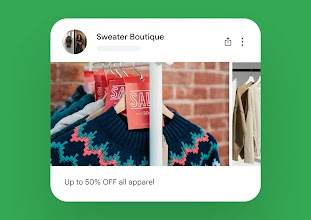 A sweater store has an update showing a sale.