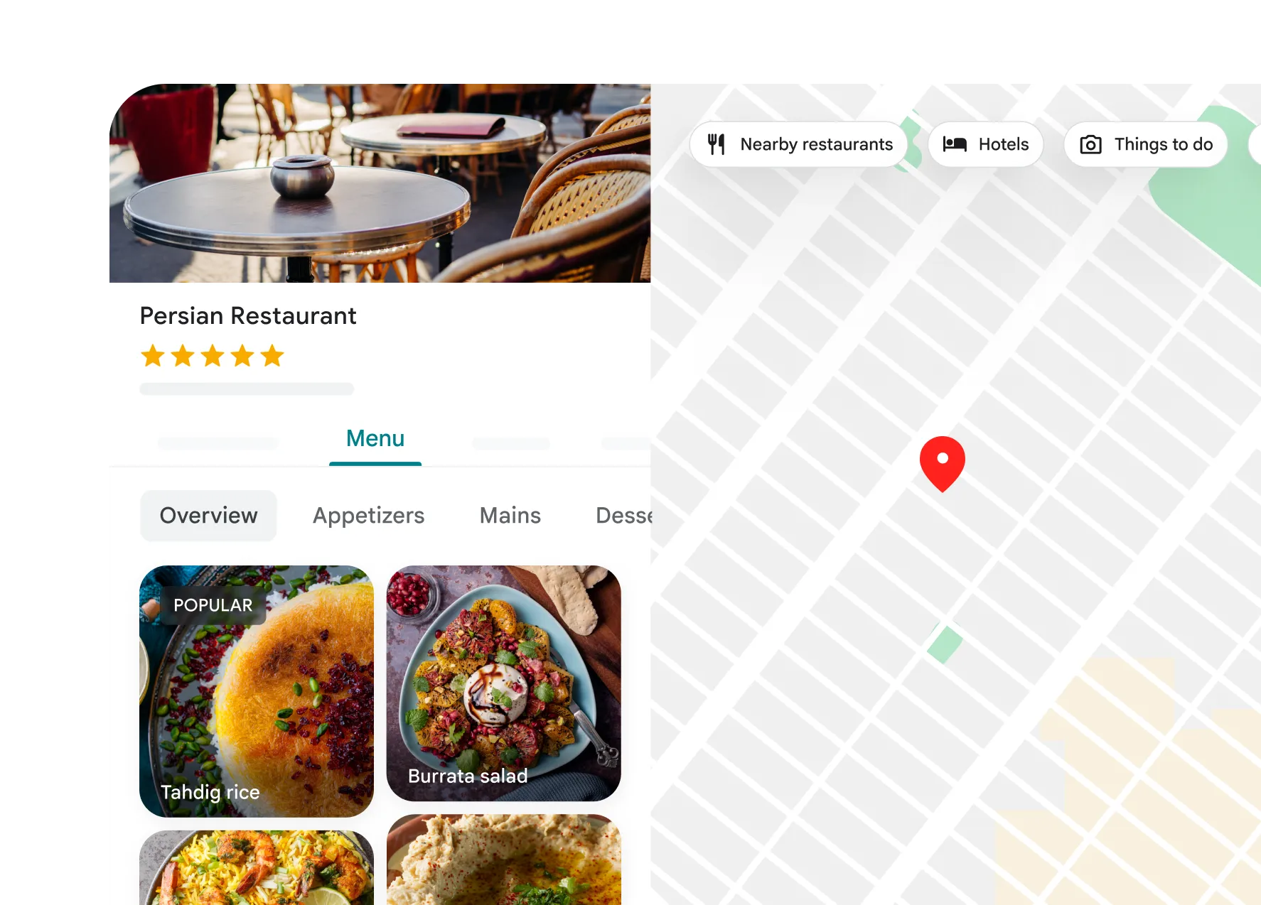 Snapshot of a restaurant’s page pulled up on Google Maps.