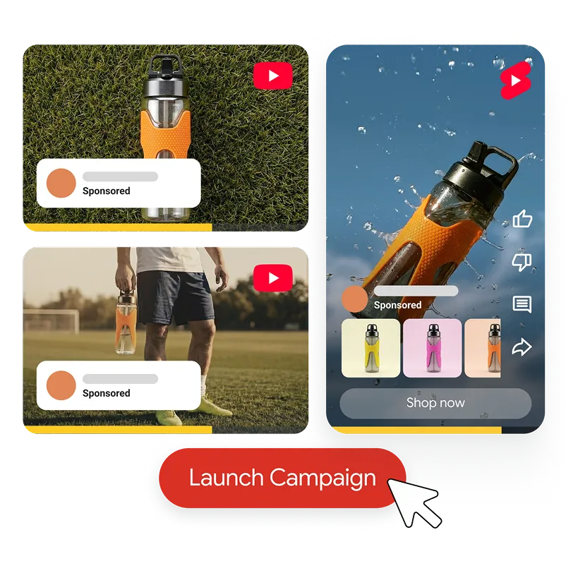 Previews of images and videos in different campaign types with a Launch Campaign button.